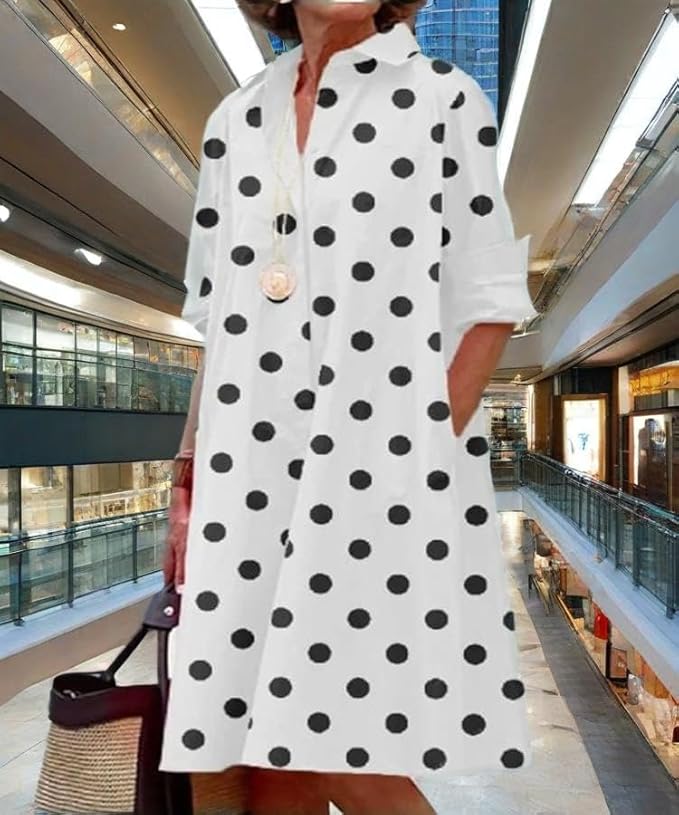 Womens 2025 Long Sleeve Button Down Shirt Summer Dress Casual V Neck Loose Fit Midi Shirt Dresses with Pockets