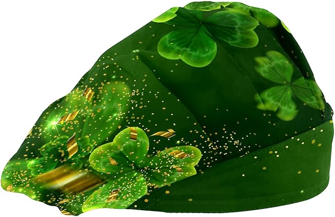 Women's Working Cap Green Clovers Golden Adjustable Working Hats with Sweatband and Elastic Toggle Head Cover