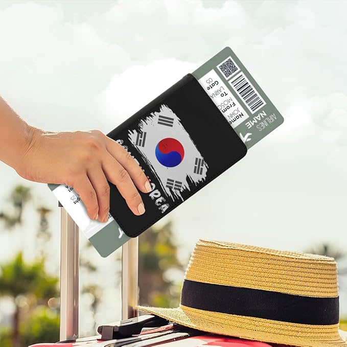 South Korea South Korean Flag Passport Holder Cover Wallet Case Novelty PU Leather with Card Slot Travel Accessories Protector for Women Men