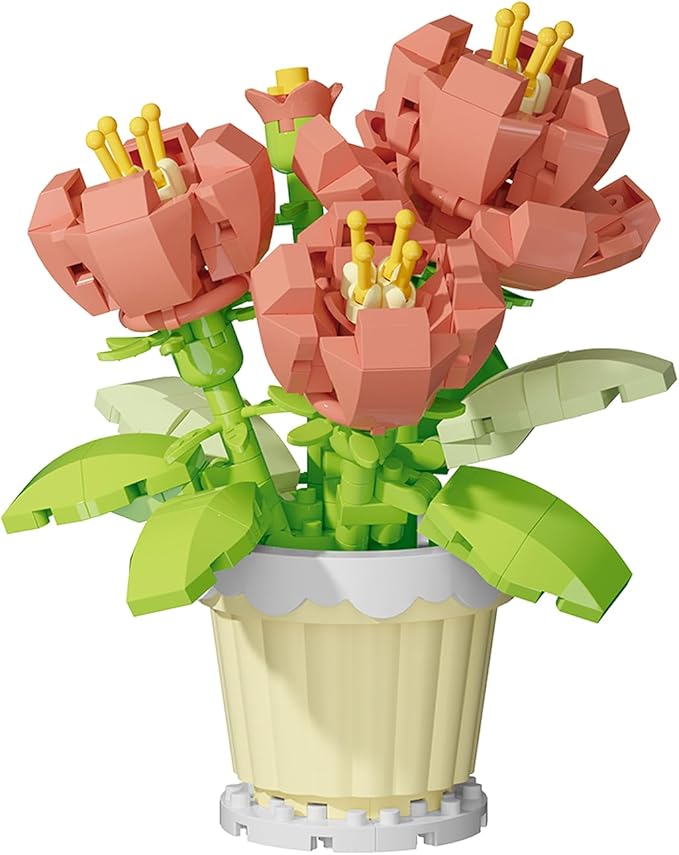 Jollcnoia Peony Mini Flower Potted Plant Bonsai Building Toy Blocks Particle Flower Botanical