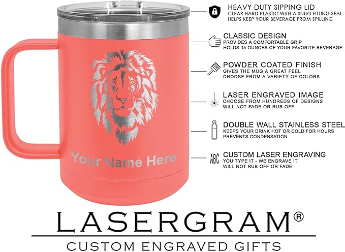 LaserGram 15oz Vacuum Insulated Coffee Mug, CNA Certified Nurse Assistant, Personalized Engraving Included (Coral)