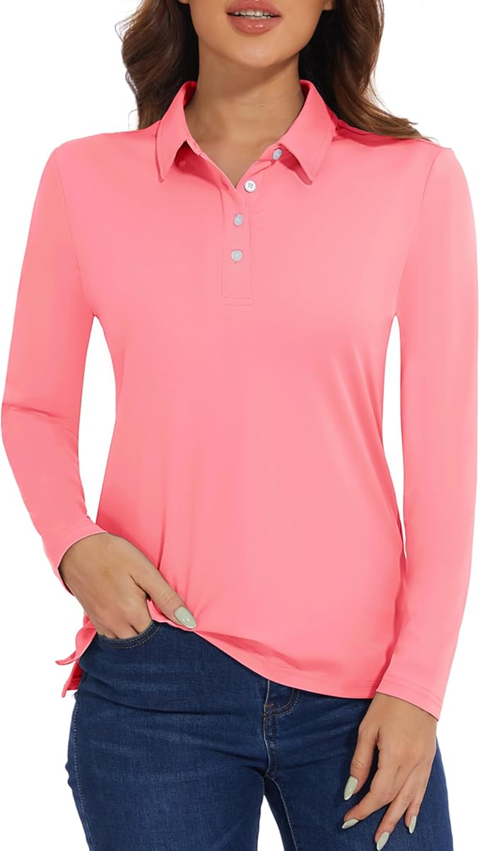 MAGCOMSEN Women's Polo Shirts Long Sleeve Golf Shirt Quick Dry UPF 50+ Sun Protection Lightweight Tennis Shirts