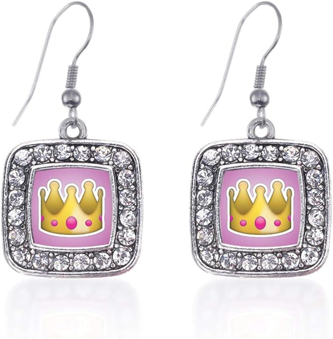 Inspired Silver - Silver Square Charm French Hook Drop Earrings with Cubic Zirconia Jewelry