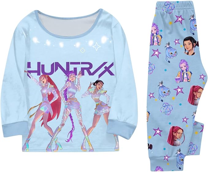 Girls 2 Piece K Pop Singer Outfits Cute Cartoon Graphic Shirts and Pants Casual Tracksuit Fashion Clothing Sets