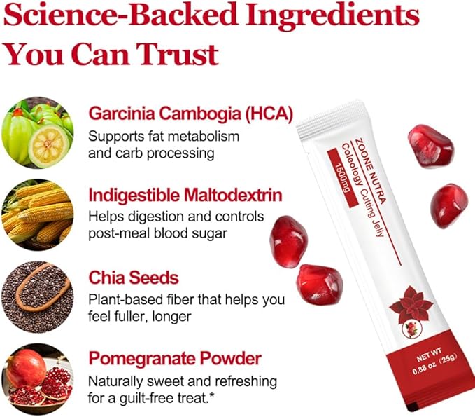 Zoone Nutra Coleology Cutting Jelly – Korean Jelly Stick for Weight Management, Helps Control Appetite & Supports Metabolism with Garcinia Cambogia HCA, Chia Seeds & Pomegranate Flavor – 20 Sticks