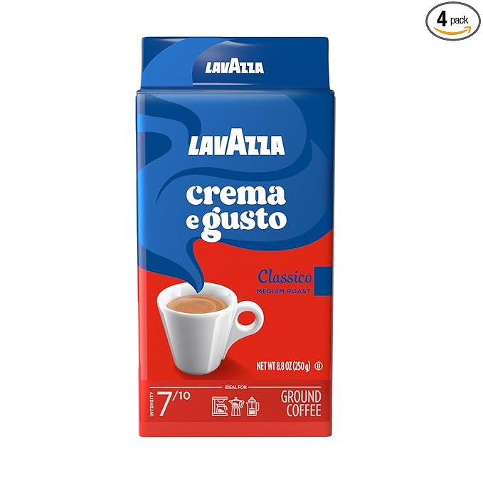 Lavazza Crema e Gusto Ground Coffee, Medium Roast, Arabica and Robusta Blend, 8.8 oz Brick (Pack of 4)