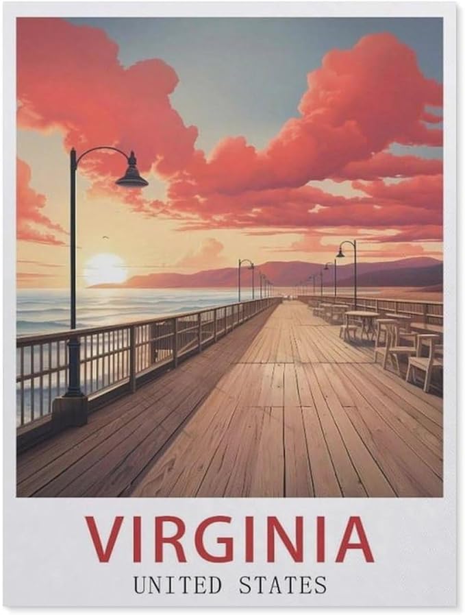 Jigsaw 1000 Pieces，Vintage Travel Poster Virginia USA，DIY Art for Grown Ups Adults（50x70cm）-BB14