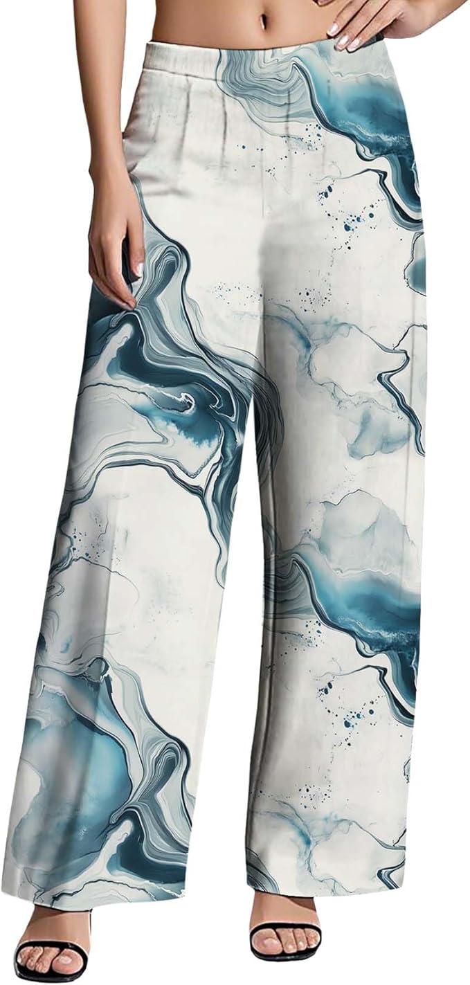 Womens Boho Pants Casual Oversize High Waisted Wide Leg Trousers Pattern Printed Ourdoors Pant for 2025 Summer