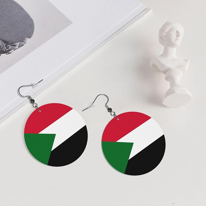 Round Faux Leather Earrings for Women Lightweight Double-Side Printed Drop Dangle Earring for Festival Party Gift