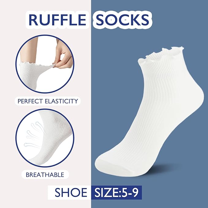 Hstyle 6 Pairs of Ruffle Socks Women, Cute Ruffle Ankle Socks