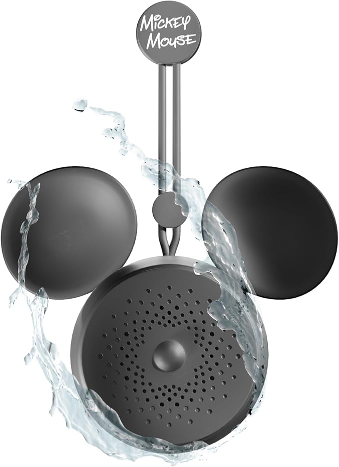 Disney Mickey Mouse Ears Bluetooth Shower Speaker with Suction Cup – Disney IPX4 Rated Water Resistant Speaker for Shower, Baths| Up to 5 HRs Playtime, Built in Button Controls and Mic for Phone Calls