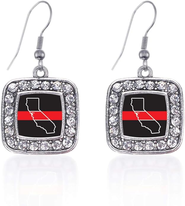 Inspired Silver - Silver Square Charm French Hook Drop Earrings with Cubic Zirconia Jewelry