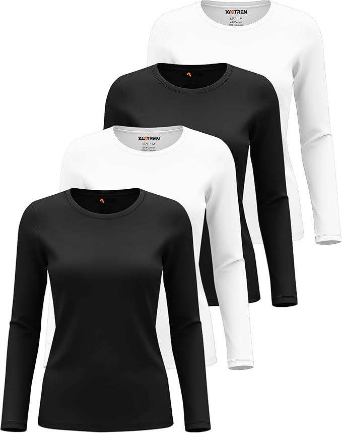 4 Pack Women's Underscrub Shirts Nurse Undershirts Long Sleeve Crewneck Slim Fit Tops Soft Stretchy Basic Tee