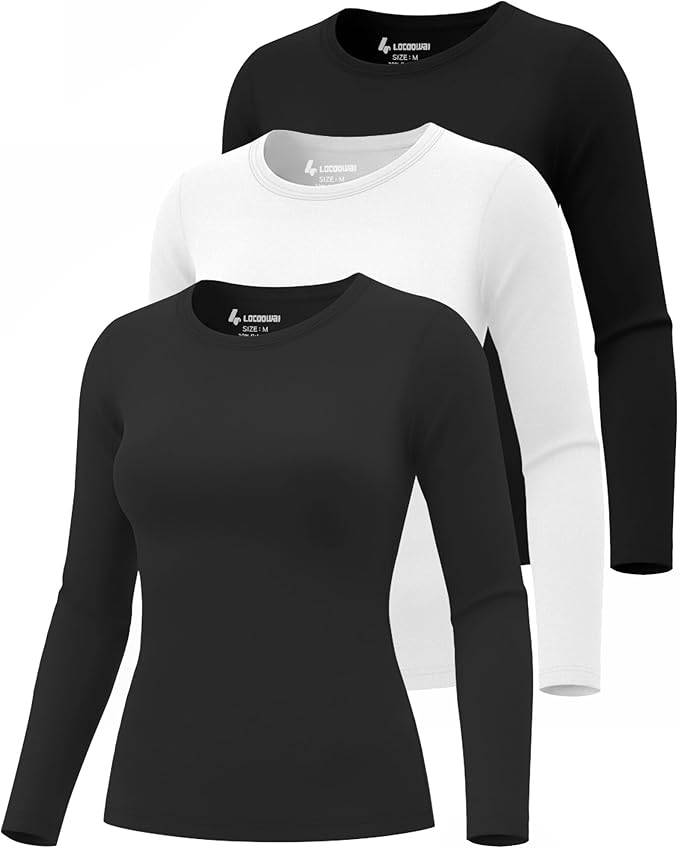 3 Pack Women's Underscrub Shirts Long Sleeve Thermal Scrub Undershirts Nurse Crew Neck Slim Fit Fleece Top Basic Tee