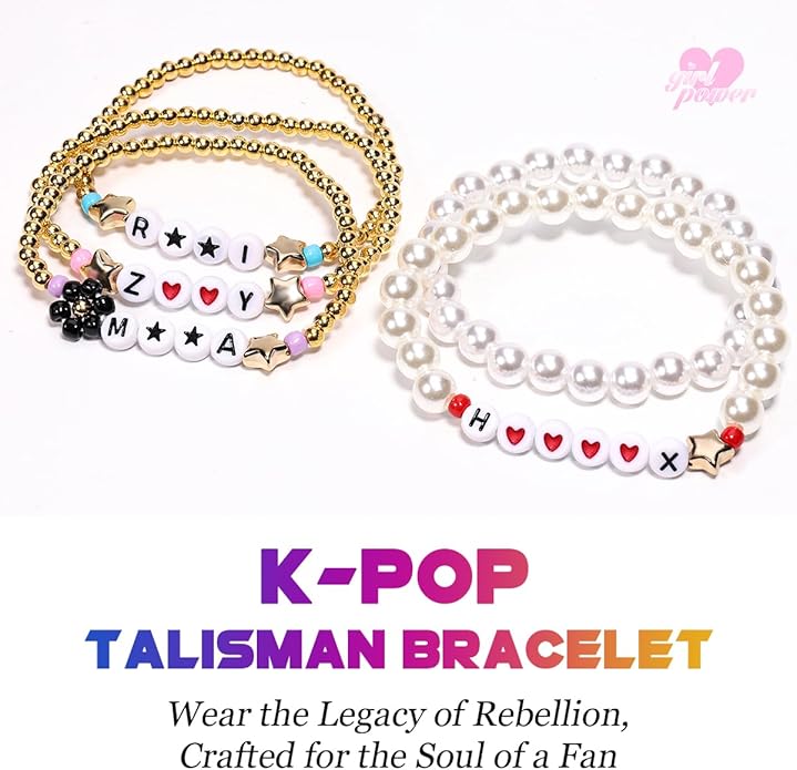 AICase for Korea-Pop Merch Gifts Toys Golden Inspired Bracelets 5 Pcs Stackable Stretch Flower Beaded Bracelets Costume Outfit Merchandise Jewelry Gifts for Fans Christmas Stocking_3110