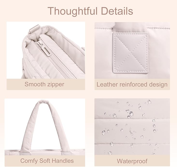 Tote Bag for Women Puffer Tote Bag Large Nurse Bags Shoulder Handbag with Zipper for Work Travel