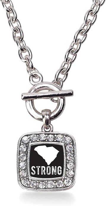 Inspired Silver - Silver Square Charm 18 Inch Necklace with Cubic Zirconia Jewelry