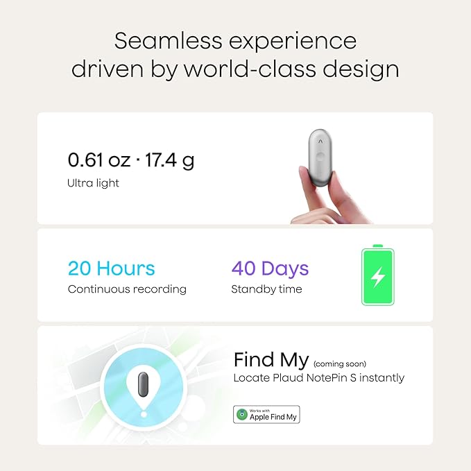 Plaud NotePin S AI Voice Recorder, Wearable AI Notetaker, AI Transcribe & Summarize, Support 112 Languages, 64GB Memory, Audio Recorder for Meetings Interviews with 4 Accessories, Silver