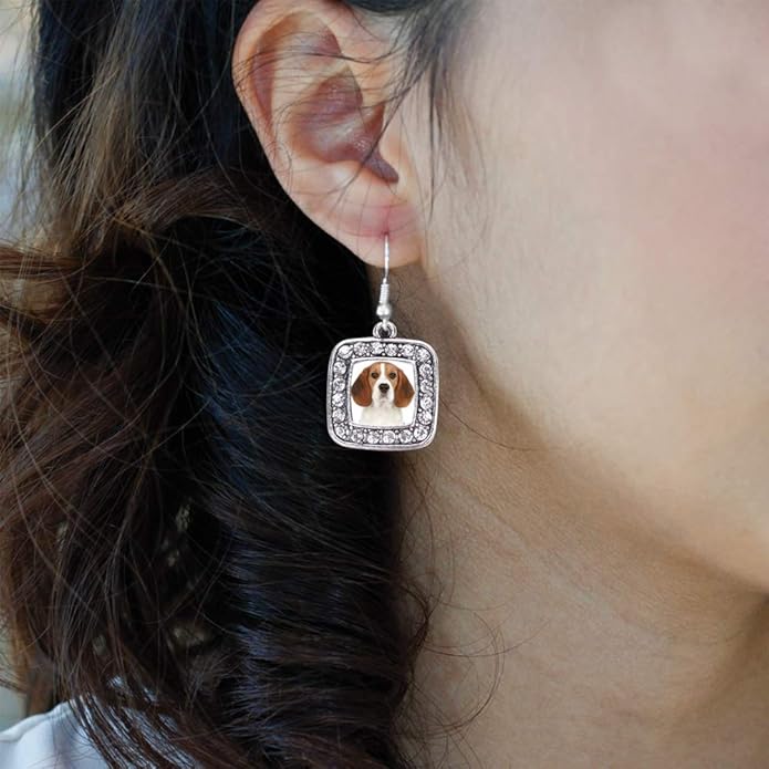 Inspired Silver - Silver Square Charm French Hook Drop Earrings with Cubic Zirconia Jewelry