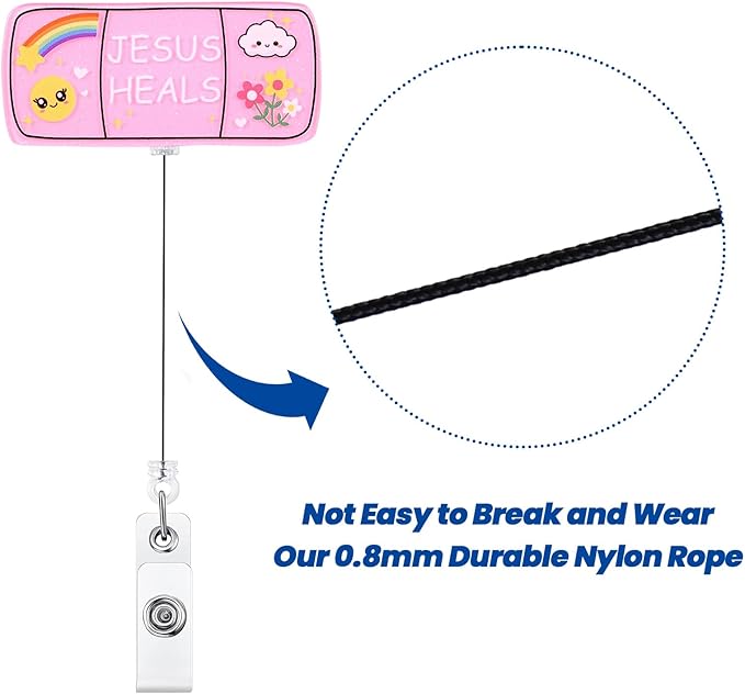 Jesus Heals Funny Nurse Badge Reel, Cute Pink Bandaid Retractable ID Card Pediatric Badge Holder, Name Tag Medical Work Badge Clip for RN CNA MA PS PR EC Nurse Nursing Student Teacher Medical Workers