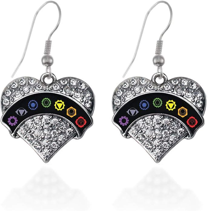 Inspired Silver - Silver Pave Heart Charm French Hook Drop Earrings with Cubic Zirconia Jewelry