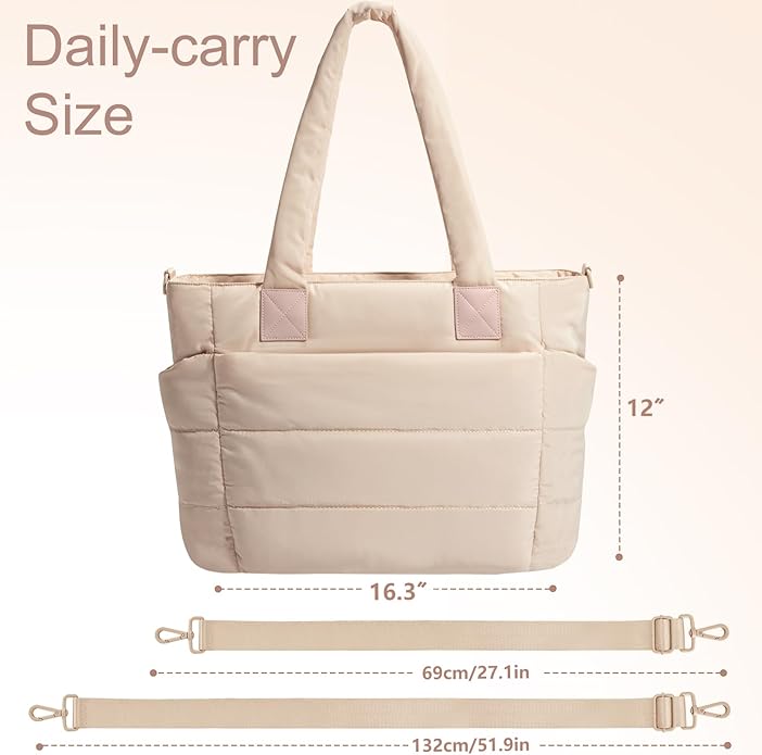 Tote Bag for Women Puffer Tote Bag Large Nurse Bags Shoulder Handbag with Zipper for Work Travel