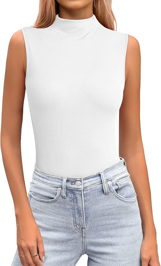 JUSTFASHIONNOW Womens Sleeveless Mock Turtleneck Tank Tops Stretchy Fitted Basic Casual Layer Shirts