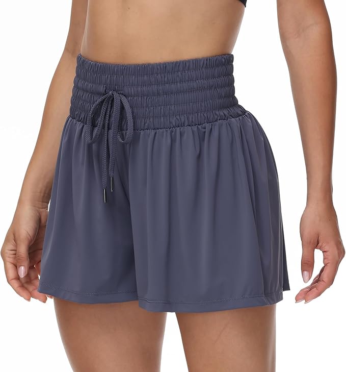 Blaosn Flowy Athletic Shorts for Women Gym Workout Running Short Pants High Waist Skort with Pocket Casual Summer Clothes