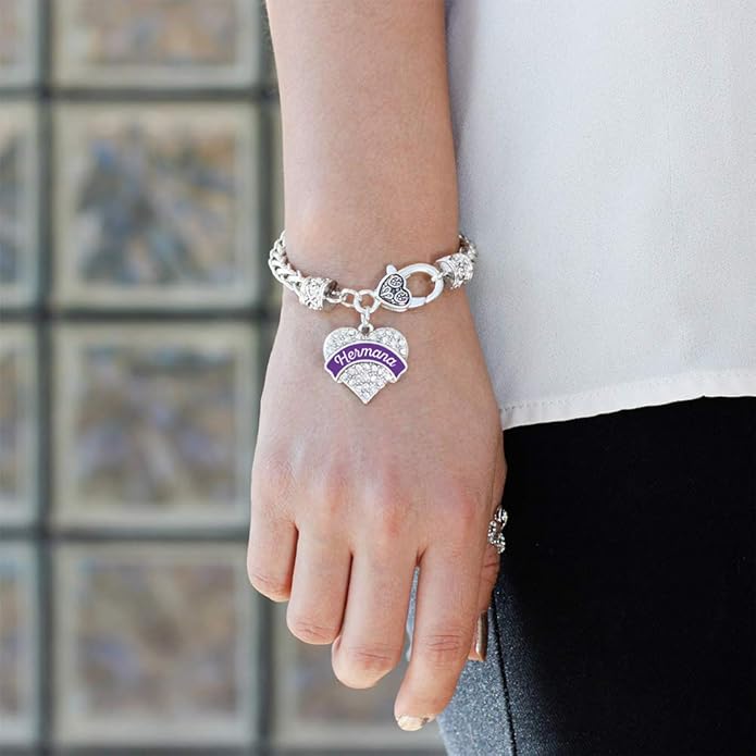 Inspired Silver - Silver Pave Heart Charm Bracelet with Cubic Zirconia Jewelry