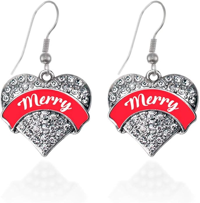 Inspired Silver - Silver Pave Heart Charm French Hook Drop Earrings with Cubic Zirconia Jewelry