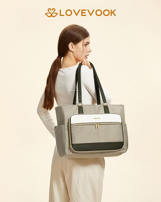 LOVEVOOK Lunch Tote Bag for Women, Work Bag with Insulated Lunch Compartment Laptop Bag Large Lunch Bag for Teacher, Daily