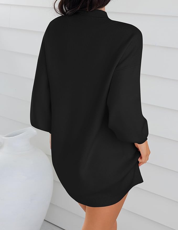 ZESICA Women's 2026 Fall Turtleneck Sweater Dress Oversized Long Lantern Sleeve Casual Knit Pullover Mini Dresses