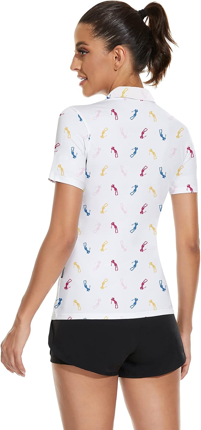 Women's Golf Shirt Short Sleeve Tennis Shirt Quarter Zip Golf Pullover Golf Polo Shirts Argyle Tops