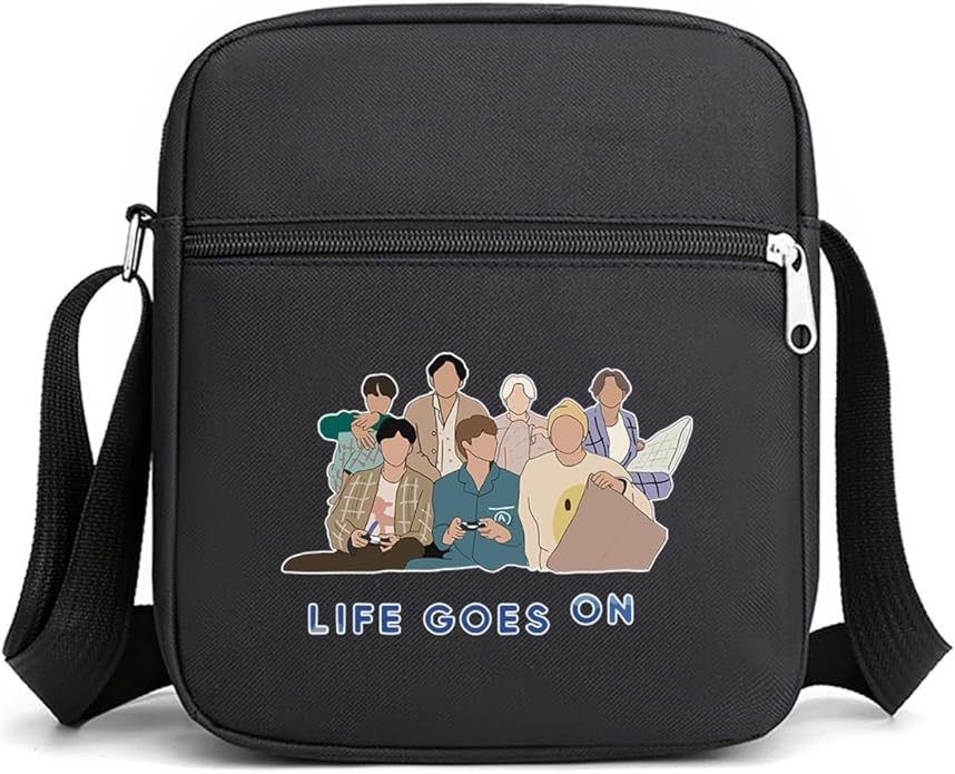 K-pop Merch Crossbody Bags jimin suage jungkook V Jhope jin RM Bag Korean Merchandise Life Goes On Messenger for Women Men Crossbody Purse with Zipped Pockets Handbag Shoulder Bag
