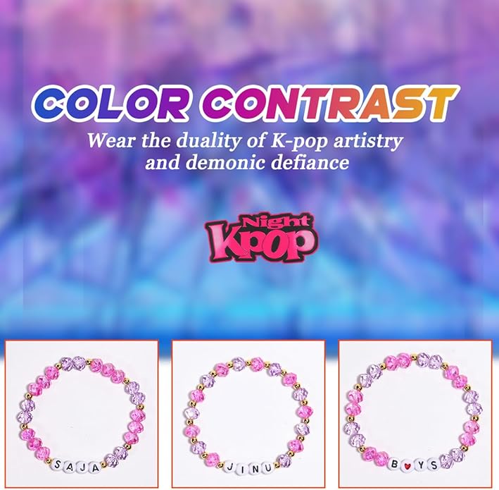 AICase for Korea-Pop Merch Cosplay Inspired Crystal Bracelets Saja Costume Outfit 3 Pcs Stackable Stretch Friendship Beaded Bracelets Merchandise Jewelry Gifts for Fans Christmas Stocking Stuffers