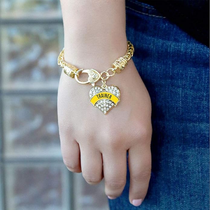Inspired Silver - Gold Pave Heart Charm Bracelet with Cubic Zirconia Jewelry