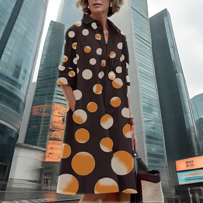 Womens 2025 Long Sleeve Button Down Shirt Summer Dress Casual V Neck Loose Fit Midi Shirt Dresses with Pockets