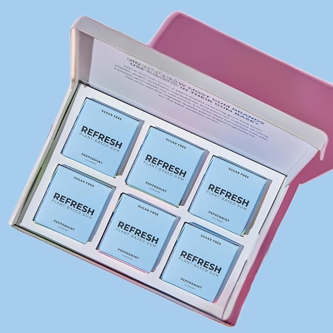Refresh Gum, Sugar Free, Natural, Xylitol, Long Lasting Chewing Gum, Natural Flavors, Organic Ingredients, Plastic Free, Non GMO, Gluten Free, Vegan (12 Count (Pack of 12), Peppermint)