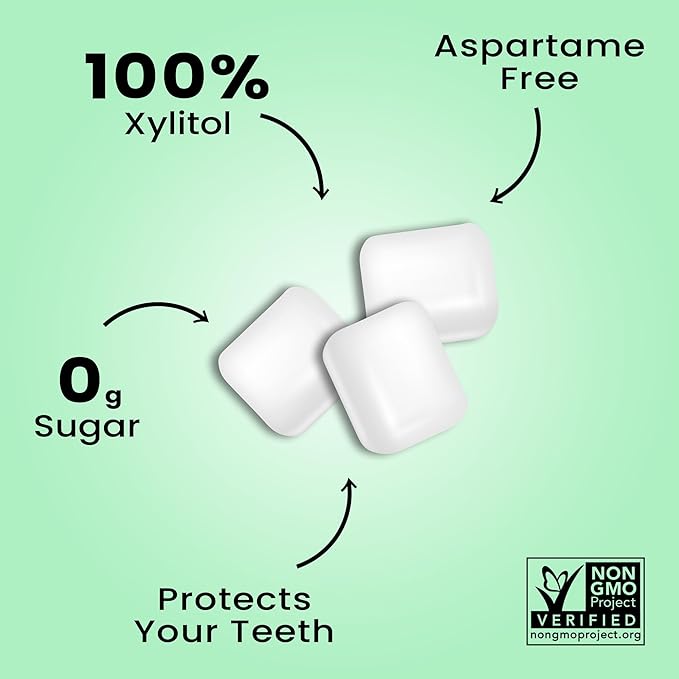 Dialed Xylitol Gum (250 Pieces) | 100% Xylitol | Healthy Dental Gum to Protect Teeth | Aspartame Free | Sugar Free, Gluten-Free, Vegan | Natural Spearmint Flavor