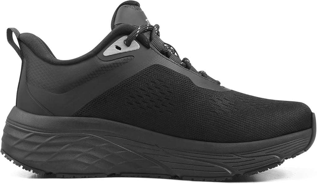 Black Non Slip Work Shoes for Women, Water-Resistant Kitchen & Restaurant Sneakers, Cushioned Thick Midsole for All-Day Standing, Chef & Food Service Footwear