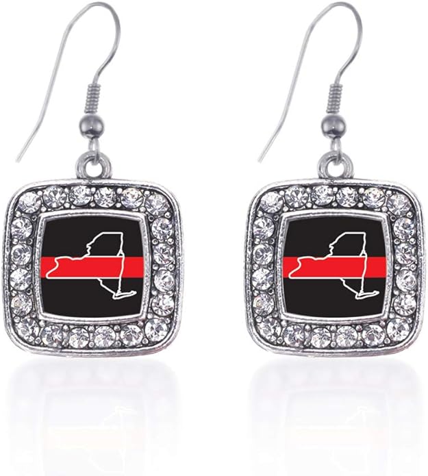Inspired Silver - Silver Square Charm French Hook Drop Earrings with Cubic Zirconia Jewelry