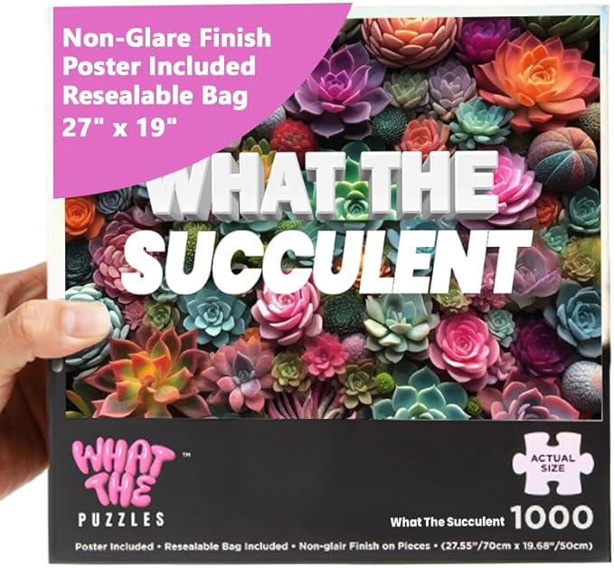 What The Puzzles 1000 Piece Puzzle - Jigsaw Puzzles 1000 Pieces, 27.55 x 19.68 inches, Board Games for Adults, Succulent Theme, Brain Teaser Puzzles for Adults with Art Poster and Resealable Bag