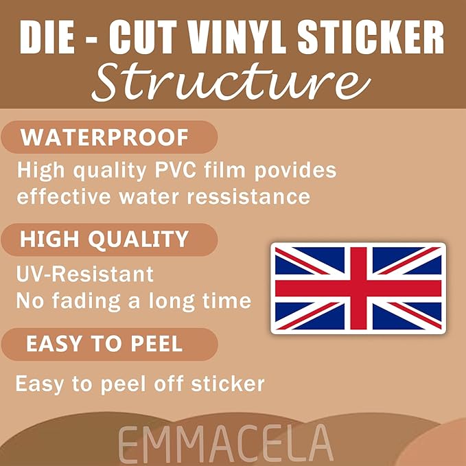 (3PCS) United Kingdom Flag stickers, Countries Flag Stickers - Waterproof Vinyl Decals For Laptops, Tumblers, Water Bottles, Books, Scrapbooks, Size 3 x 1.7 Inch