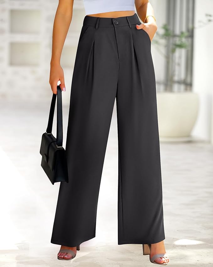 BTFBM Women High Waist Palazzo Pants Spring 2026 Casual Wide Leg Trousers Loose Work Office Business Suit Pant Pockets