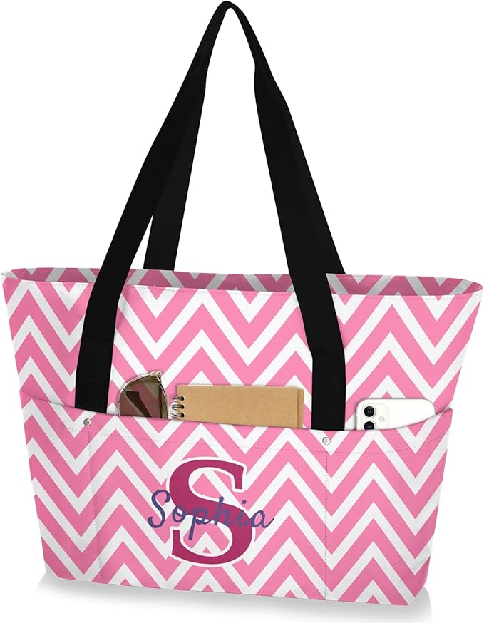 Custom Tote Bag for Women with Name Monogram for Work, Shopping, Travel, Beach