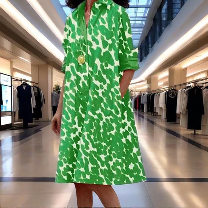 Womens 2025 Long Sleeve Button Down Shirt Summer Dress Casual V Neck Loose Fit Midi Shirt Dresses with Pockets