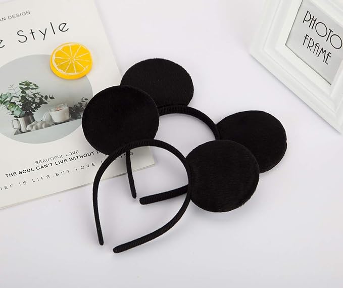 FANYITY Mouse Ears Headbands Sequin Hair Band for Girls Women Boys Party, 2 Pieces (RED&BLACK)