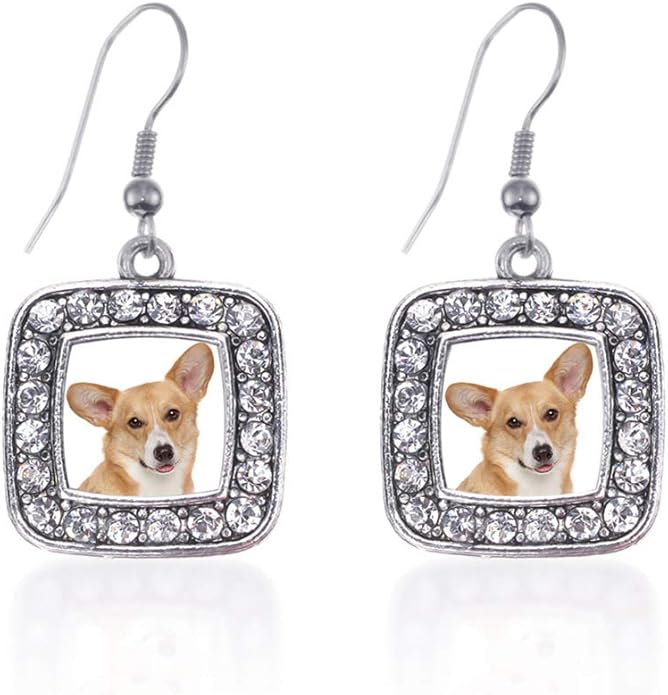 Inspired Silver - Silver Square Charm French Hook Drop Earrings with Cubic Zirconia Jewelry