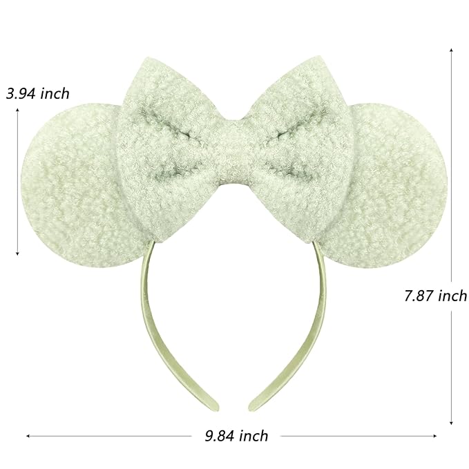 Trnerm green Mouse Ears Headband for Women, Soft Plush Park Ears Cute Birthday Hair Bands