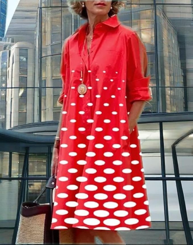 Womens 2025 Long Sleeve Button Down Shirt Summer Dress Casual V Neck Loose Fit Midi Shirt Dresses with Pockets